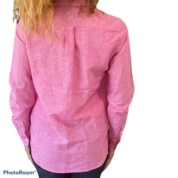Banana Republic Fushia pink linen long sleeve button down shirt with  col… - Picture 13 of 14